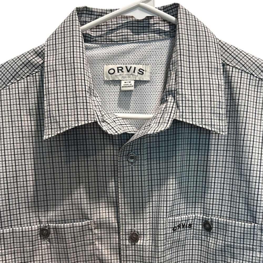 Orvis Fishing Shirt Medium Mens Grey Black Micro Check Ventilated‎ Long Sleeve